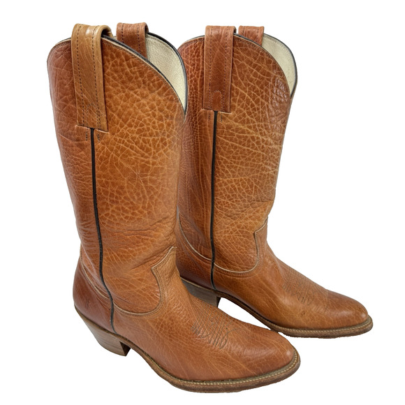 FRYE Western Cowboy Boots Men’s Size 9D Tall Riding Leather Tan Brown USA 2362X - Picture 1 of 12